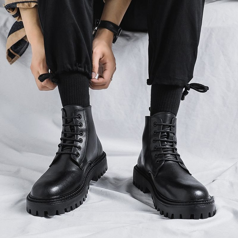 Men High Top Leather Boots Fas - Men'S Shoes To Increase Height review and price