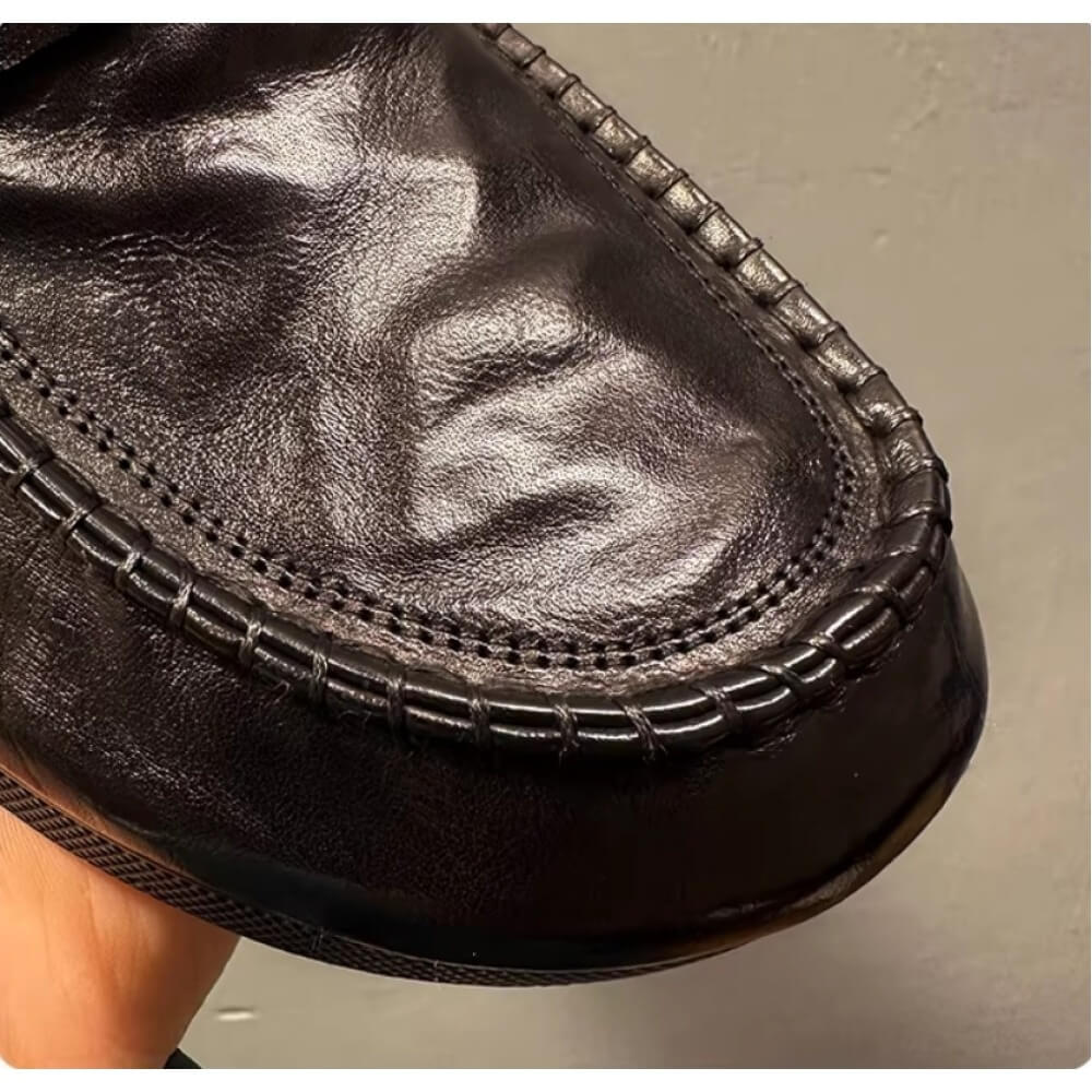 Handcrafted Black Leather Driv - Men'S Shoes Drivers review and price